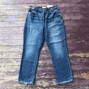 Loft The Straight Crop High Rise Curvy Fit Jeans Medium Dark Wash 27